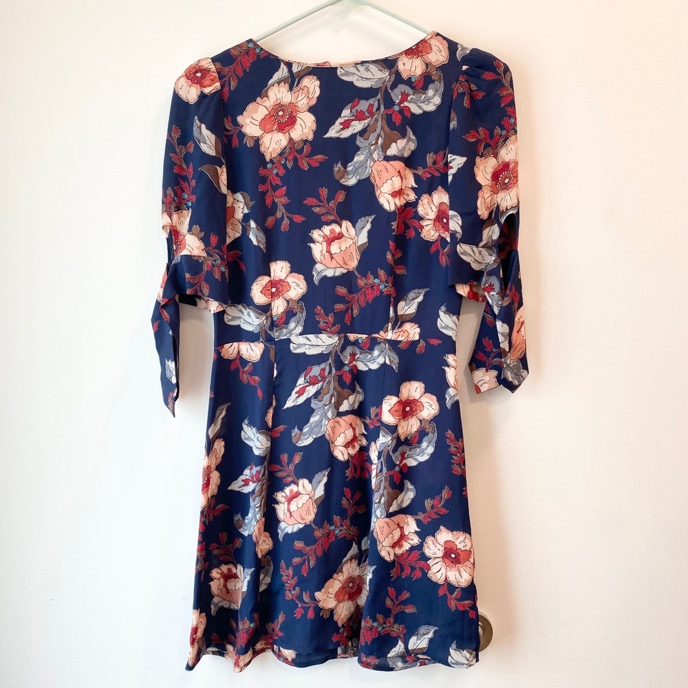 Reformation Dress Womens 2 Blue Floral Mini Short Sleeve Tie Detail Viscose Boho